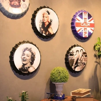 

Retro beer cap decoration painting Iron metal bottle cap painting Bar cafe shop wall decoration ornament