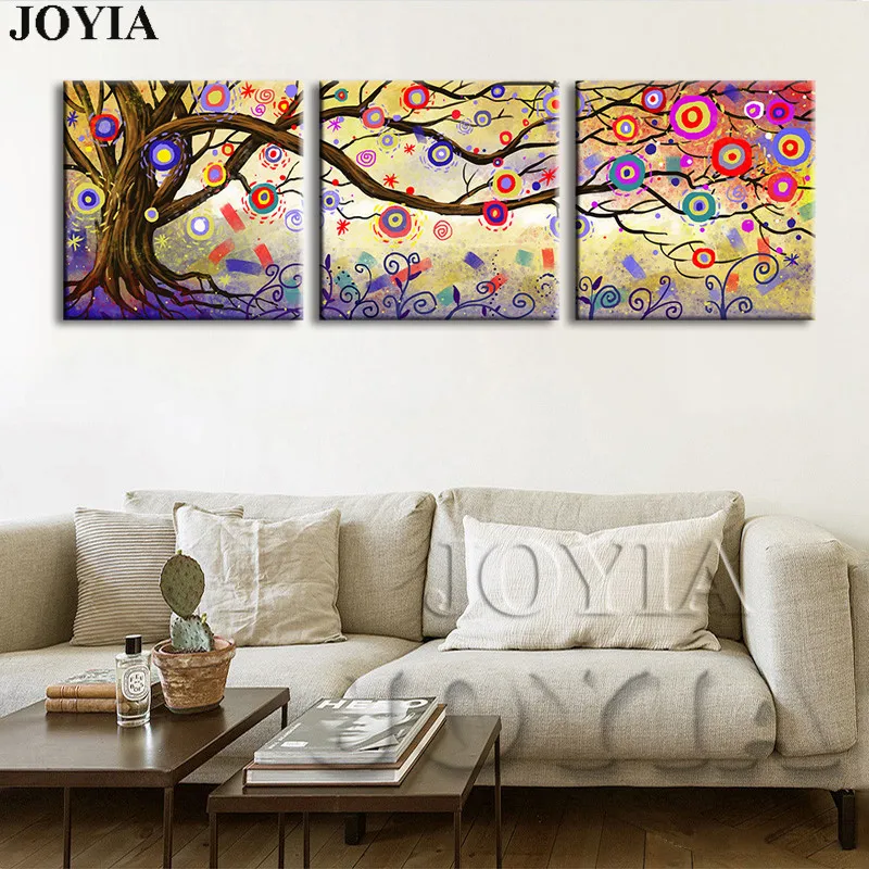 

3 Piece Abstract Canvas Wall Art, Color Tree Wall Pictures Geometric Circle Paintings Prints, Home Decor No Frame