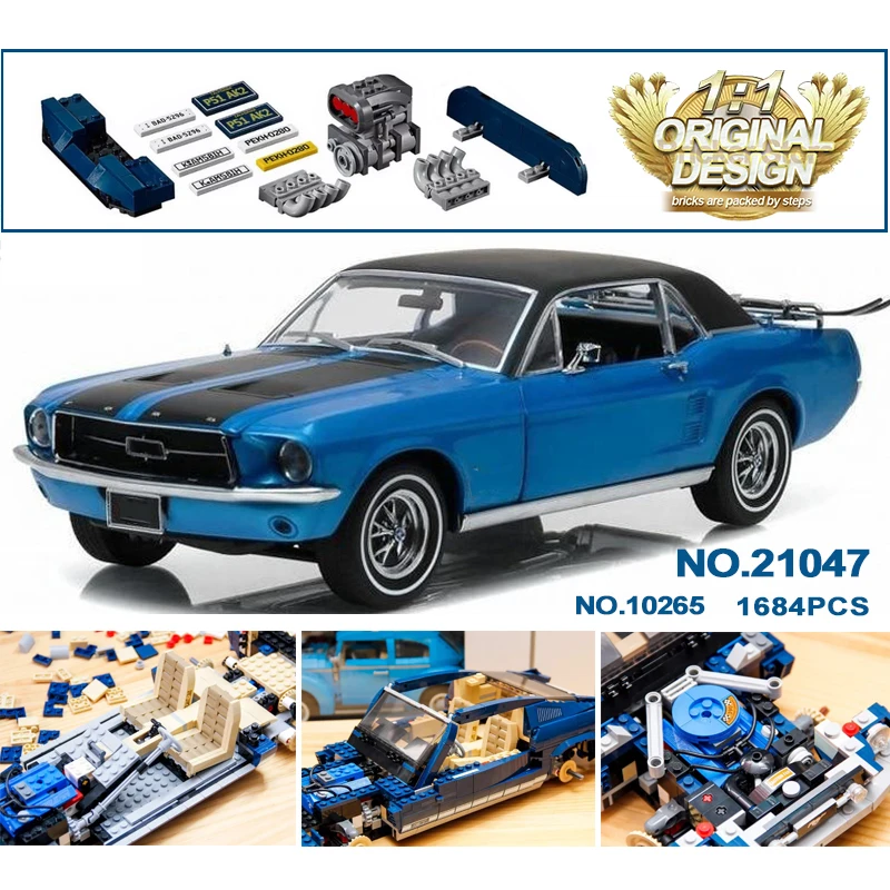 

RC Light 1684PCS 21047 Fords Creator Mustang 1967 Racing Car Sets Building blocks Brick Toys Compatible Technic 10265