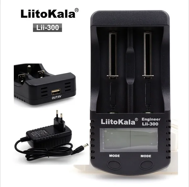 Умное устройство для зарядки никель-металлогидридных аккумуляторов от компании Liitokala: Lii500 100 202 402 300 ЖК-дисплей батарея зарядное устройство to3.7V 18650 26650 18500 цилиндрический перезаряжаемые литиевые батареи - Цвет: Lii-300 and Adapter