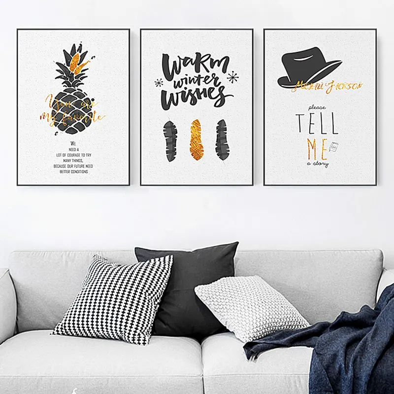 

Nordic Art Poster Canvas Art Pictures Canvas Painting No Frame Wall Picture Print Modern Art Pineapple Plants Leaves Golden Time