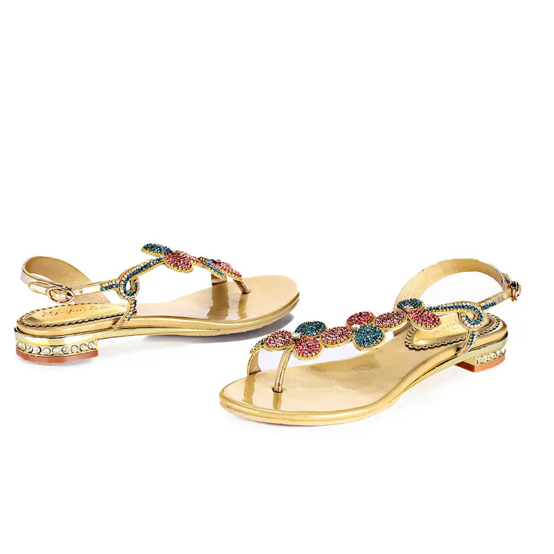 

2018 New Summer Women's Rhinestone Sandals Low Heel Toe Large Size Shoes Beach Shoes