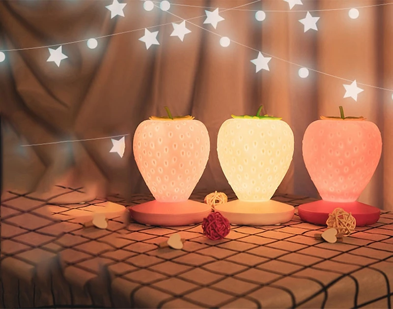 Creative Silicone Strawberry LED Night Light USB Charging Touch Dimmable Decorative Atmosphere Lamp for Baby Children Kids Gift (11)