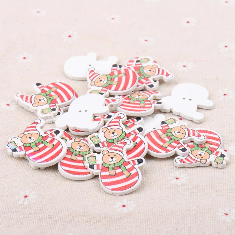 

Wooden Sewing Buttons Botones Decorativos Christmas Bear Paint For Scrapbooking Handmade Craft 31x31mm 20pcs