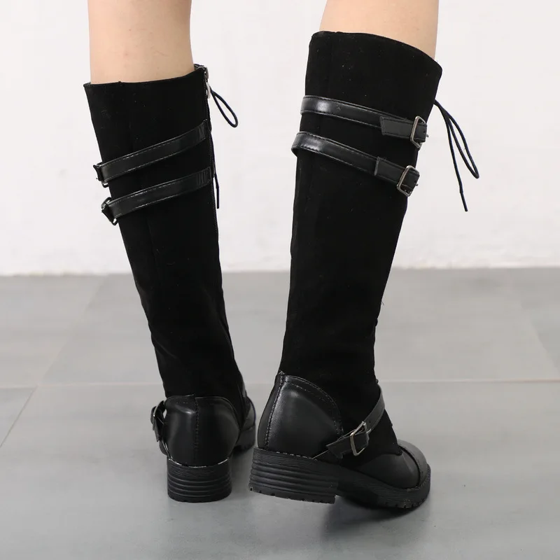Сапоги в римском стиле; сапоги до колена с квадратным каблуком на молнии; короткая плюшевая зимняя женская обувь; Botas Mujer; ghn789