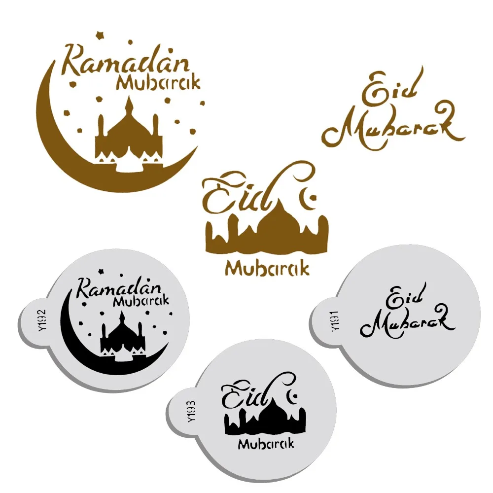 Lamdoo 3 stencil in PET Moschea Eid Mubarak Ramadan Design Caffè Stencil decorazione torta strumento 