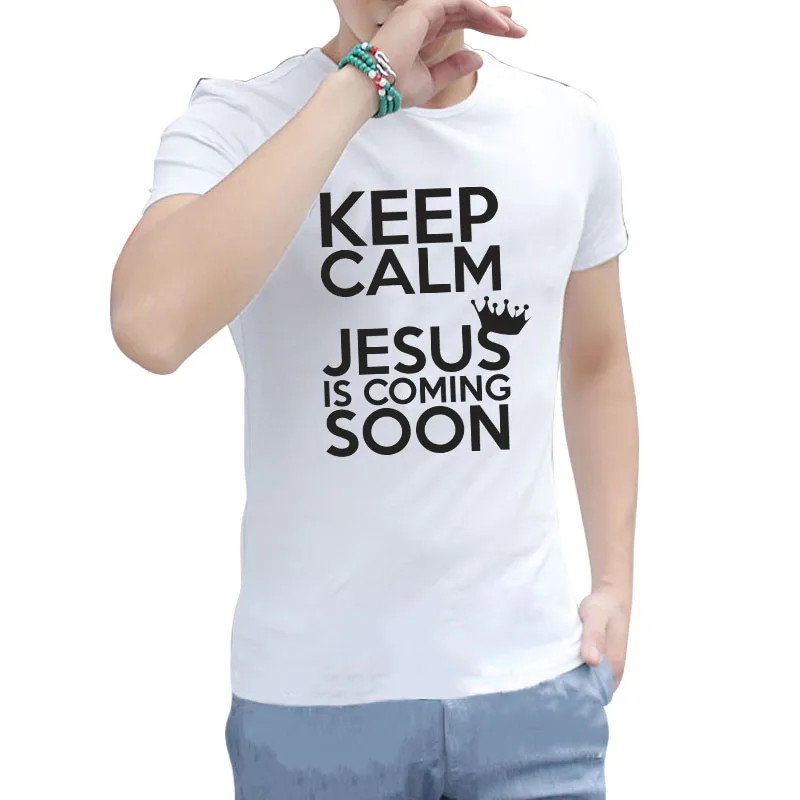 Лидер продаж Мужская футболка с надписью Keep Calm And Jesus Loves You качественные Модные