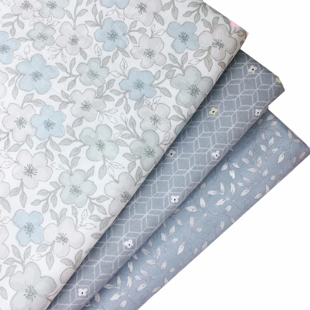 Grey Floral Diy Cotton Quilting Fabric for Handmade Sewing Patchwork