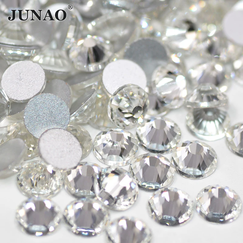 JUNAO SS 3 6 10 16 20 30 50 прозрачные белые стеклянные круглые стразы, аппликация с плоским основанием, камни для дизайна ногтей, Кристальные стразы, наклейки для рукоделия