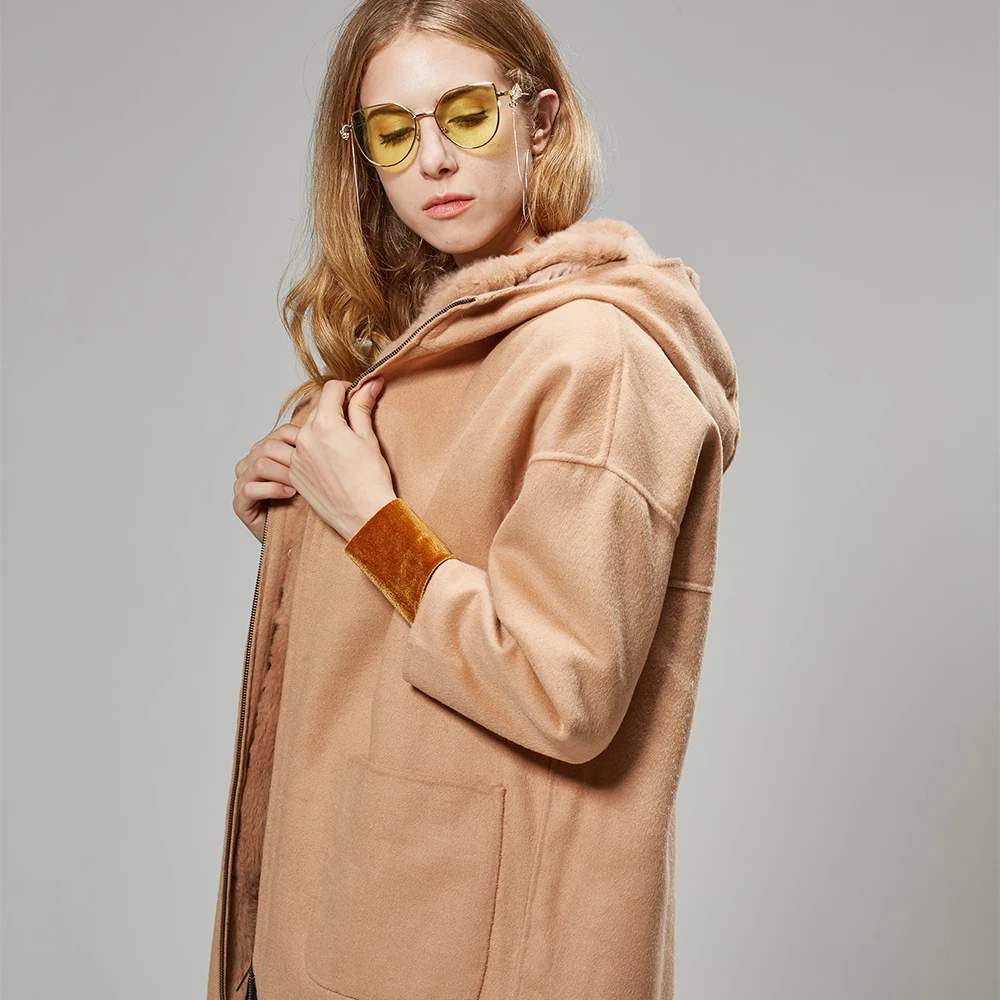 11 Pardessus À Manteau Fourrure Laine Parka 1 Doublure Capuchon Réel Face Cachemire Deux De Col Femmes Mao 12 Rex 2 Veste Kong Lapin Pure qF6n0p6Rz