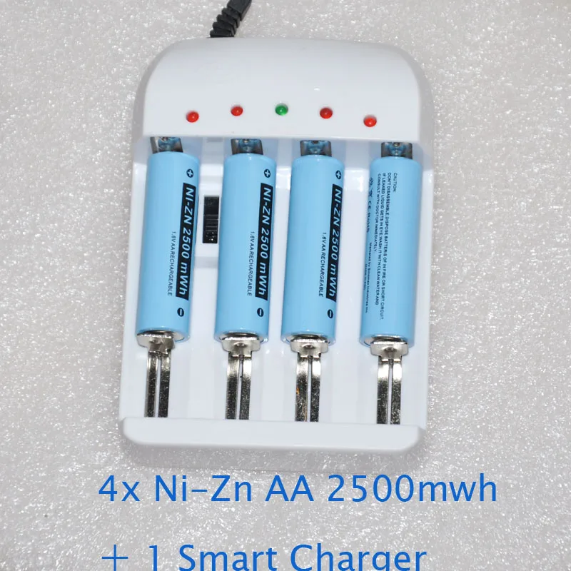 4 шт 1,6 V AA Ni-Zn аккумуляторная батарея 1,2 mwh+ 1 шт зарядное устройство игрушки камера NiZn ячейка Замена 1,5 в Ni-MH в Первичная сухая батарея