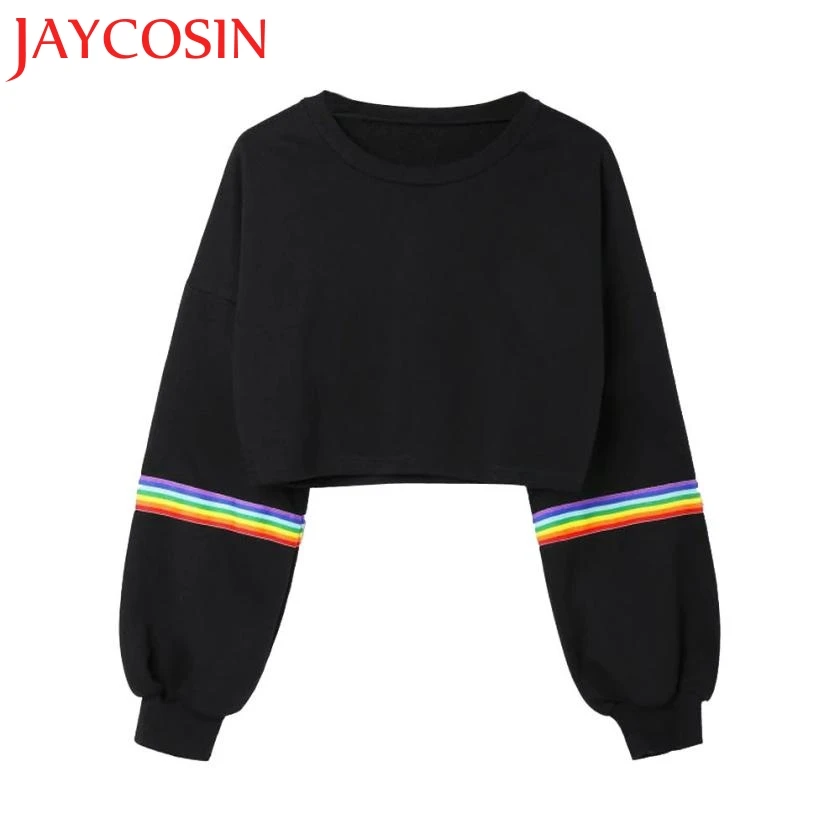 JAYCOSIN 2018 Женский Короткий полосатый джемпер с длинным рукавом черный пуловер