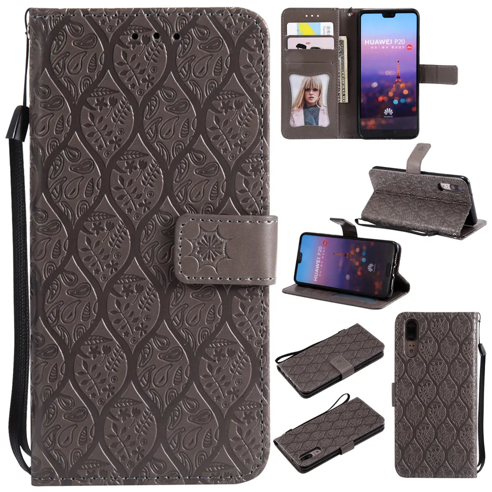 

3D Embossed Rattan Flowers Flip Case For Huawei P20 PU Leather Silicon Luxury Wallet Holster Cover For Huawei P20 P 20