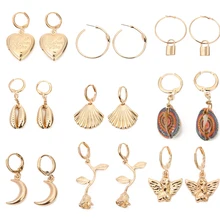 Louleur-boucles d'oreilles en forme de grand cerceau, style coréen, bijoux Boho, clé ange, bohème, fleur, cœur, coquillage, longs, bijoux Boho, tendance, été 2019