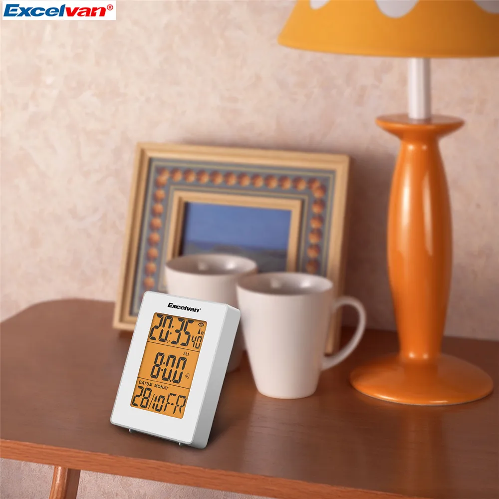 Excelvan Digital Precision Radio Controlled Alarm LCD Display in Orange Backlight Wall Moutable Desk Stand Clock Thermometer09
