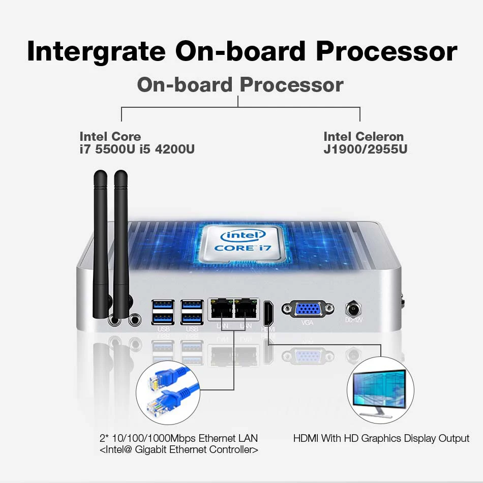 Core i7 5500U i5 4200U XCY Мини ПК Windows 10 dual LAN HDMI VGA порт мини HTPC мини компьютер 2955U 3g/4G модуль 2,5 дюймов HDD