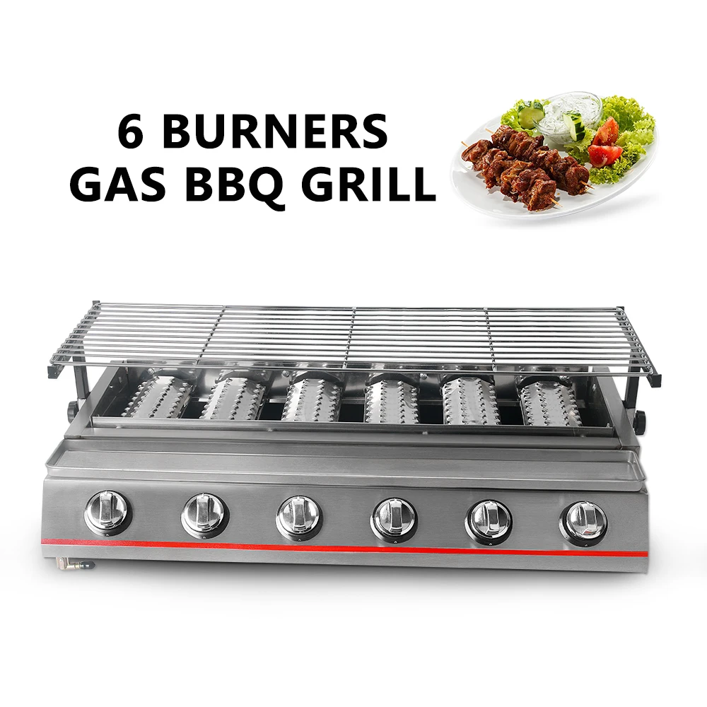 ITOP 6 Burners Gas BBQ Grill Stainless Steel LPG Griddle Barbecue Grills Heavy Duty Kitchen Barbecue Tools For Outdoor Machine rm commercial bbq restaurant kitchen stainless steel cooking gas electric burger griddle