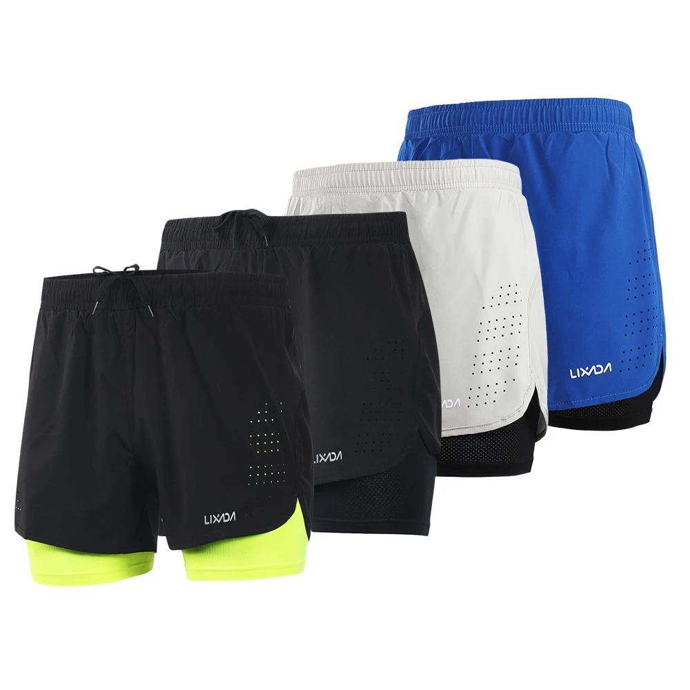 Lixada Mens 2 in 1 Running Shorts Gym Workout Quick Dry Breathable with Phone Pocket 