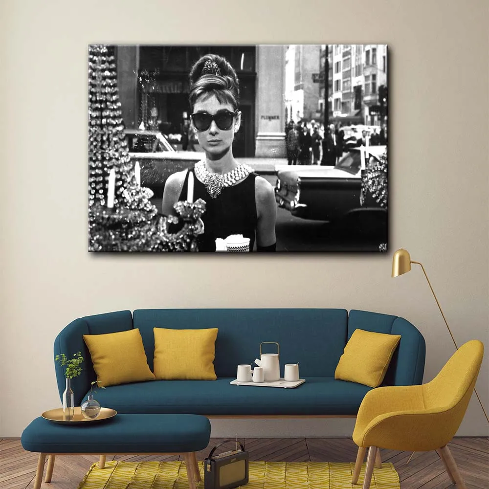 

Black and white retro Audrey Hepburn movie poster wall picture canvas art print stretched wooden frame Artwork wall art painting