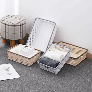 

OTHERHOUSE Plastic Imitation Rattan Storage Basket Kitchen Bathroom Organizer Cosmetic Sundries Storage Box Snacks Toy Container