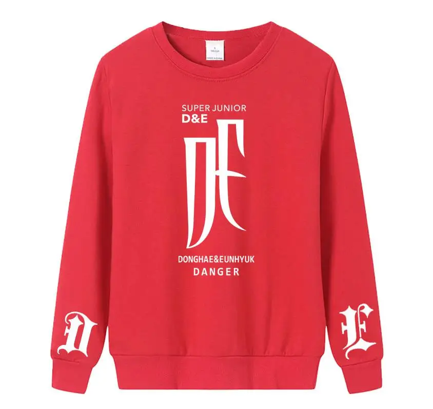 Kpop super junior D& E альбом опасность же печать Круглая горловина пуловер с капюшоном унисекс k-поп Тонкий Свободные Толстовка 4 вида цветов