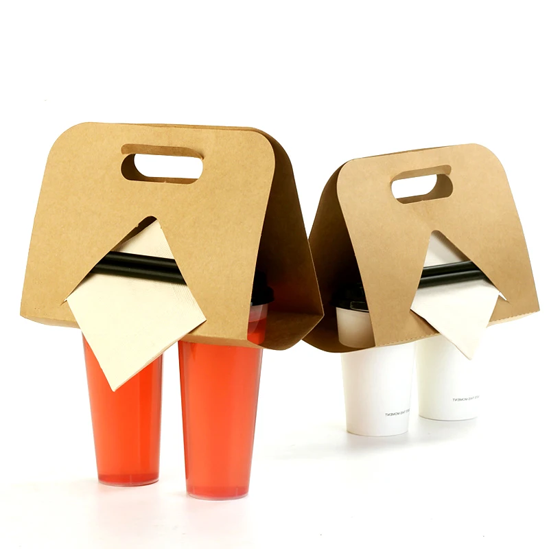 

Disposable Takeout Hot Drinks Packaging Tray Multifunction Kraft Paper Cup Holder Coffee Tea Sleeve Milk Mug Base Handle Holder