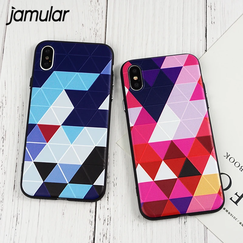 

JAMULAR Colorful Fashion Geometry Phone Case For iPhone 7 X 8 6 6s Plus Relief Soft TPU Back Cover Fundas For iPhone 8 Capinha