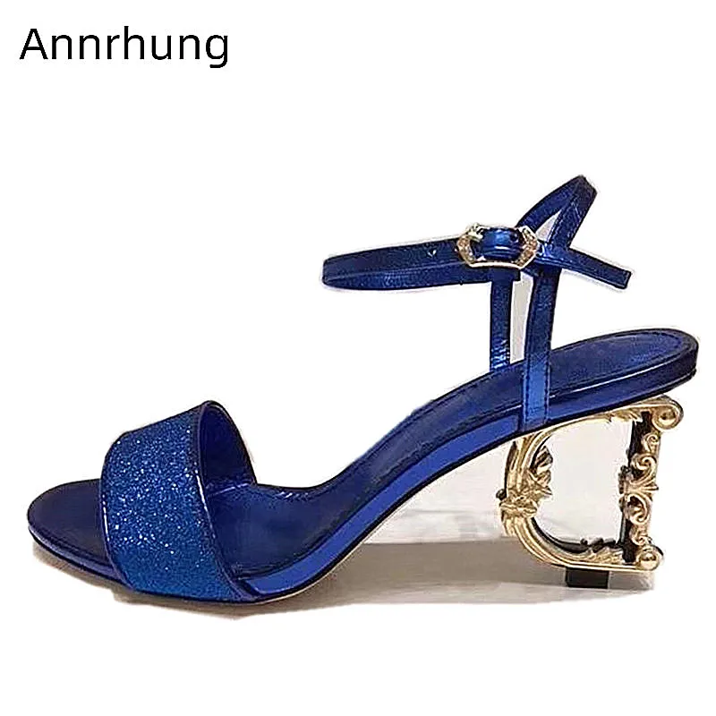 

Asymmetrical Letter Heel Sandals Women Sexy Open Toe Strange Metal Heel Shoes 2019 New Chic Bling Sequin Sandalias Mujer