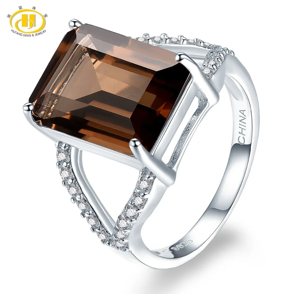 

Hutang Stone Jewelry Natural Gemstone Smoky Quartz Ring Solid 925 Sterling Silver Fine Fashion Jewelry For Women Man Gift New