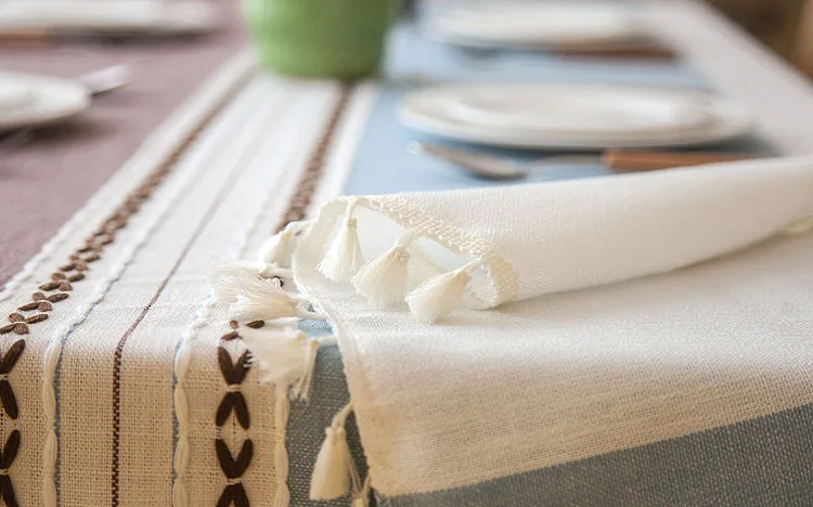  Plaid Decorative Linen Tablecloth With Tassel Waterproof Oilproof Thick Rectangular Wedding Dining 