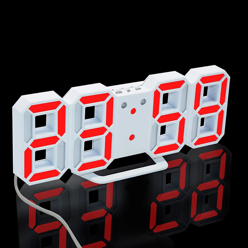 3D светодиодный цифровой будильник для спальни, настольные настенные часы, 24/12 часов, ночной дисплей, 8 цветов, домашний декор