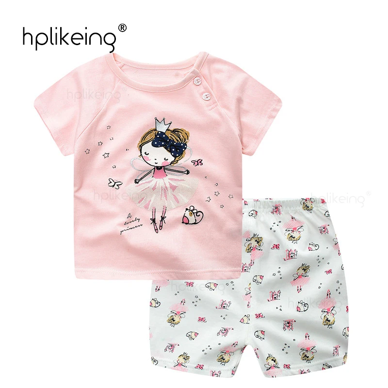 

Hplikeing cotton Baby Girls Clothes sets Summer Infant girls lovely pink short sleeve soft t shirt+pants Suit baby Clothes Set