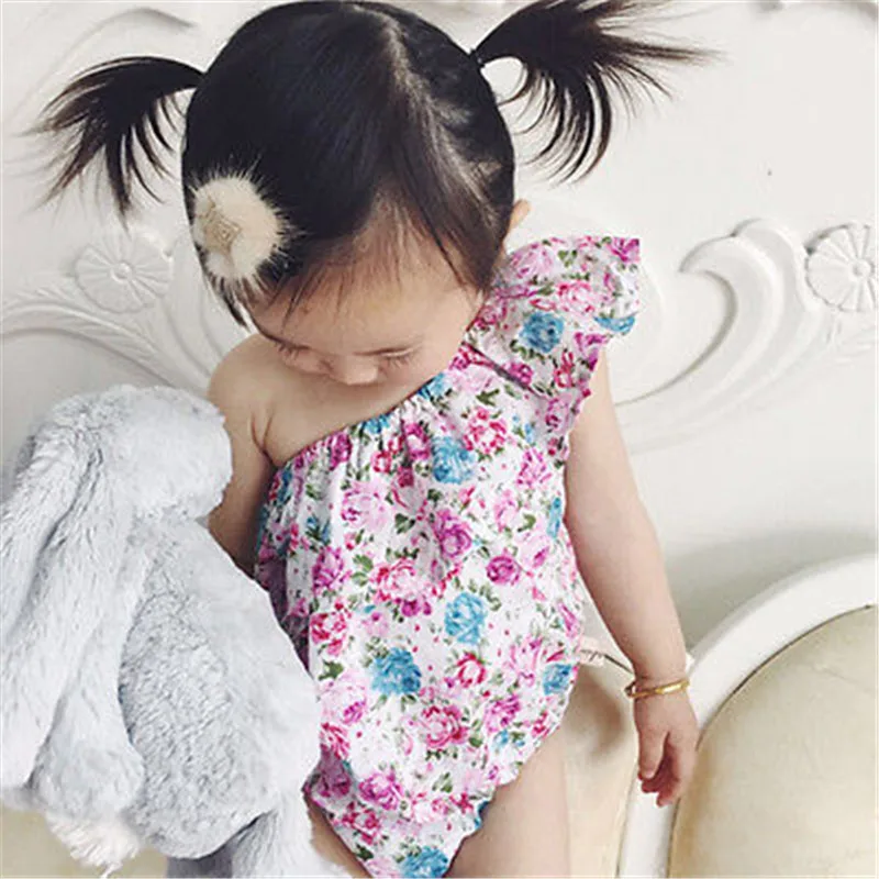 

Summer 2018 Newborn Toddler Baby Girls Floral Bodysuit Infant Baby Girl Single Shoulder Jumpsuit Clothes Outfit Sunsuit For Girl