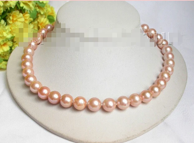 

W4709 RE56 shipping>>> >>> Genuine 17" 12mm round pink freshwater pearls necklace 14K j8080