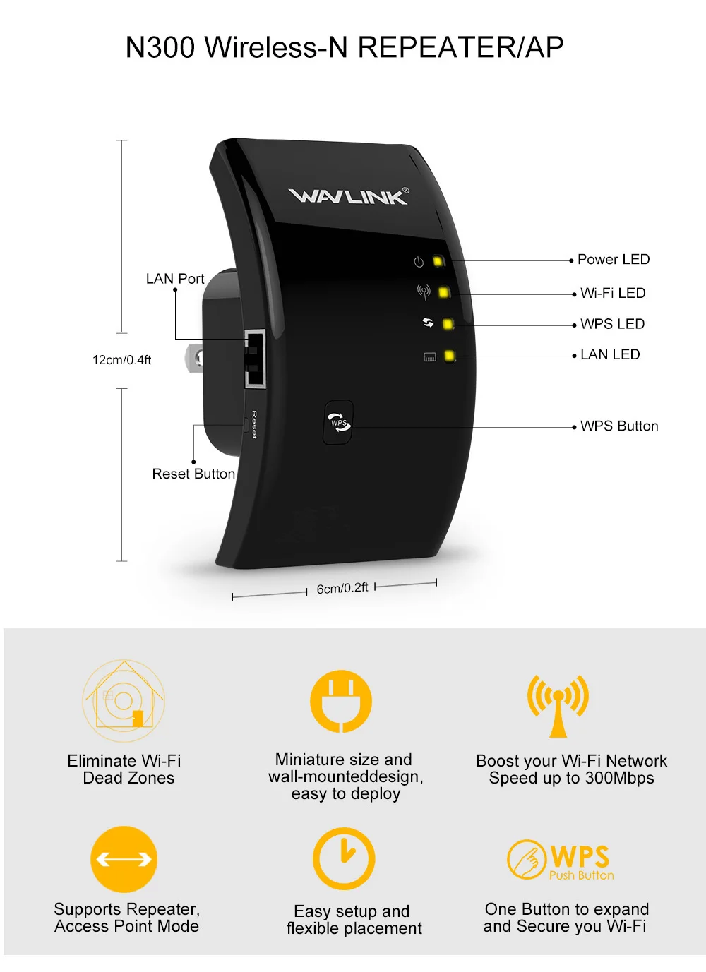 Không Dây Wi-Fi Repeater WIFI 300Mbps Phạm Vi Mở Rộng Wifi Khuếch Đại Tín Hiệu Tăng Áp 802.11n/B/G Repetidor Wifi WPS plug & Play