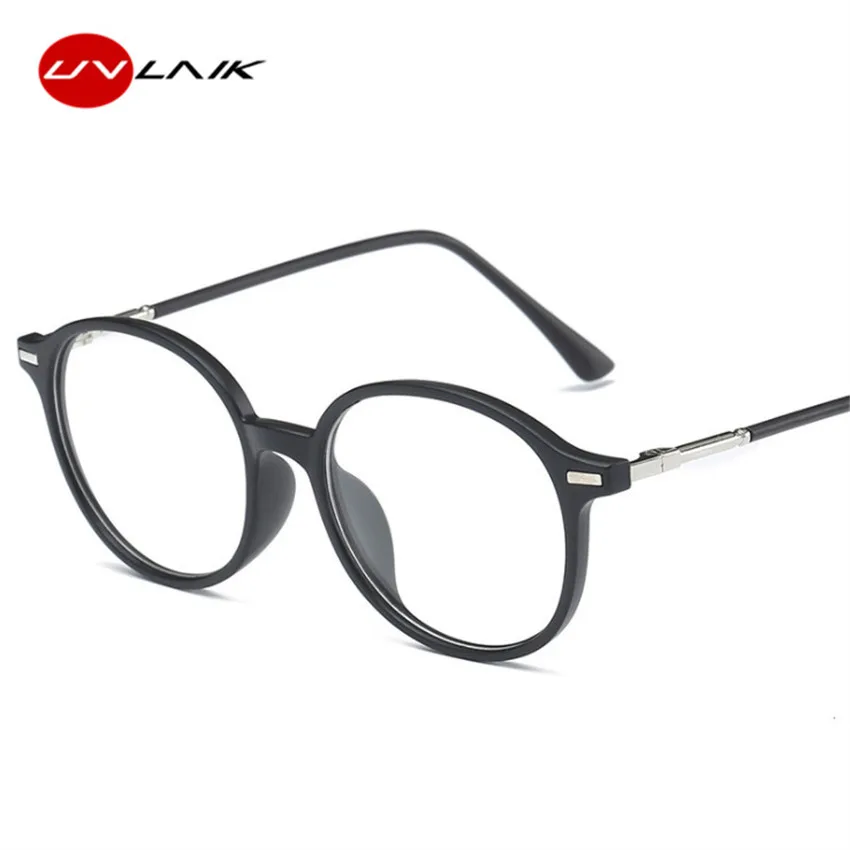 UVLAIK Optical Glasses Frame Glasses With Clear Glass Men Women Brand Round Clear Transparent Women's Myopia Glasses Frames - Цвет оправы: BLACK
