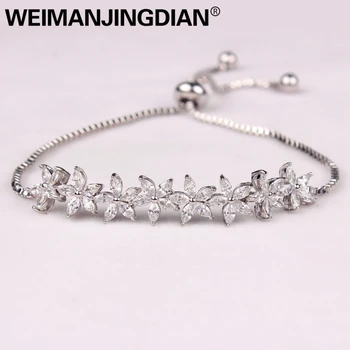 

WEIMANJINGDIAN Sparkling Cubic Zirconia CZ Crystal Wedding Flower Bracelets for Women Bride or Bridesmaid