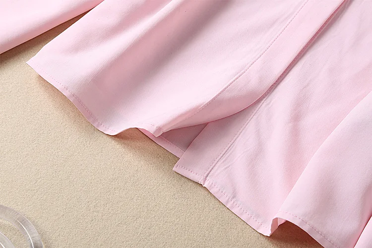 1127-17 Q весенний модный дизайнерский Женский Повседневный розовый офисный комплект, рубашка с отворотом и расклешенными рукавами+ кружевные Широкие штаны, комплект из 2 предметов