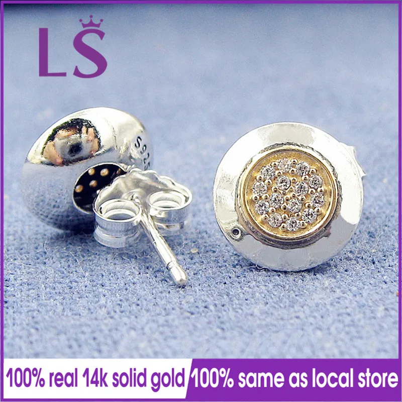 

LS Real 14.K G.old Signature Stud Earrings For Women Brincos Sterling Silver Fine European Jewelry N