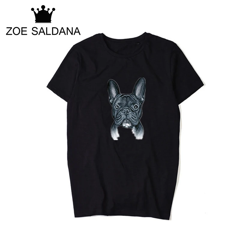 Zoe Saldana 2017 New Arrival Casual O-Neck Gray Vertical Ear Dog Printed Cotton T Shirt Men | Мужская одежда