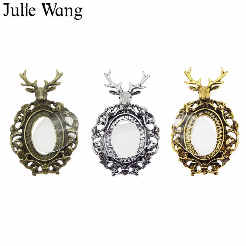 Julie Wang кулон в форме оленя со стеклянным кабошоновым основанием антикварный