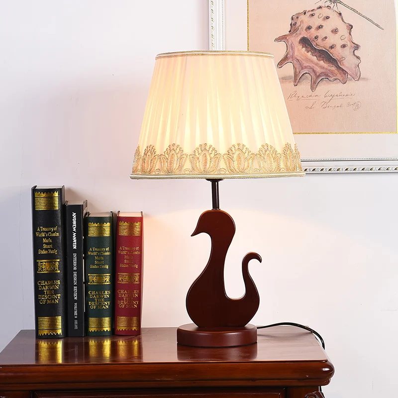 

Modern Chinese style retro Solid wood table lamp bedroom bedside Living room Room reading decoration hotel engineering desk lamp