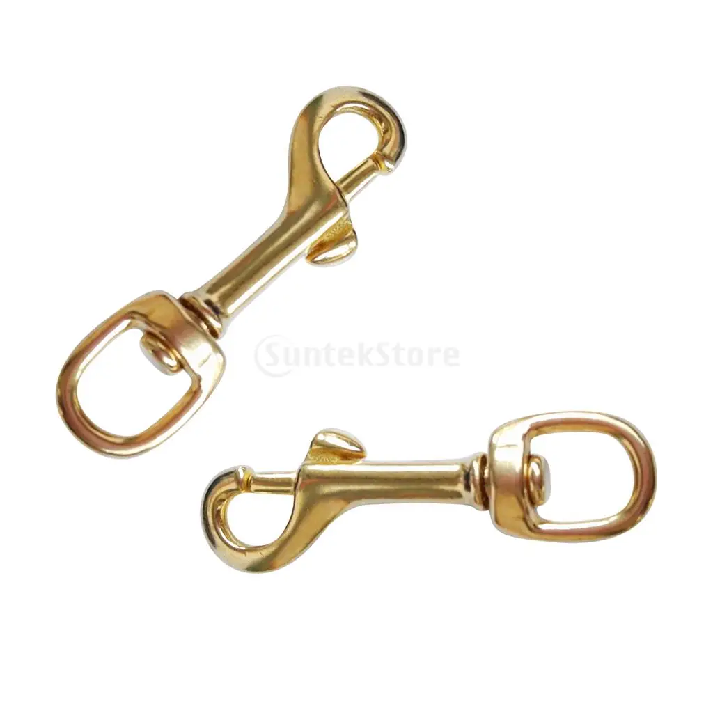 2Pcs Single Ended Brass Swivel Eye Bolt Snap Hook Clip with Empty Aluminum Alloy Finger Spool for Scuba Diving Snorkeling