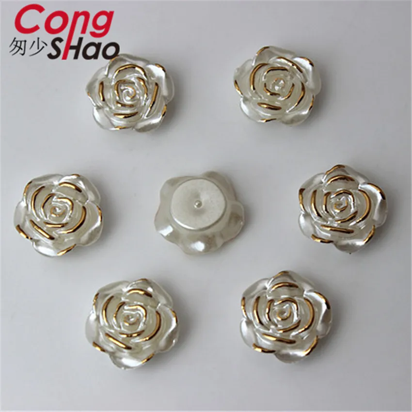 

Cong Shao 100pcs 14.5mm Rose Flower Flatback Simulated Pearl beads Acrylic Rhinestone trim DIY costume Button Accessories CS200C