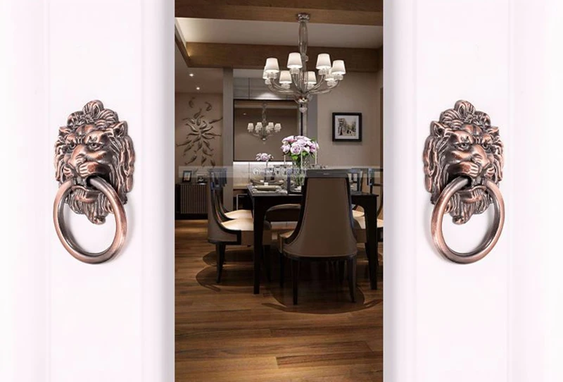 Vintage Bronze Metal Lion Head Furniture Door Cabinet Dresser Drawer Pull Handle Knob Ring 7