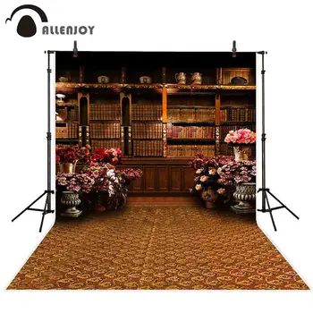 

Allenjoy photography background Luxury wood bookshelf flower carpet backdrop photo studio shoot prop photocall photophone new