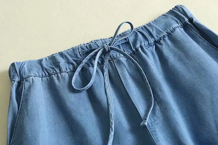 Джинсы tetel с высокой талией; свободные прямые брюки с кисточками; синие мягкие джинсы с эластичной резинкой на талии; повседневные весенне-летние брюки; джинсовые брюки