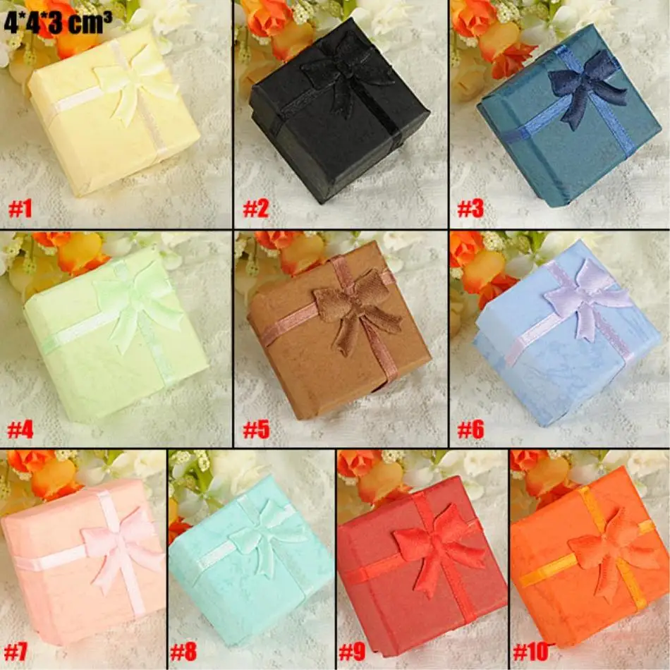 

Cheap Sale 4*4*3cm Jewelry box boite a bijoux Bowknot paper storage Packing gift Display Box for Jewelry Necklace Ring Earring
