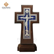 Высокое качество, ортодоксальный крест, дерево дуба, христианский металл, распятие на стол, религиозная икона, подарок на крестины