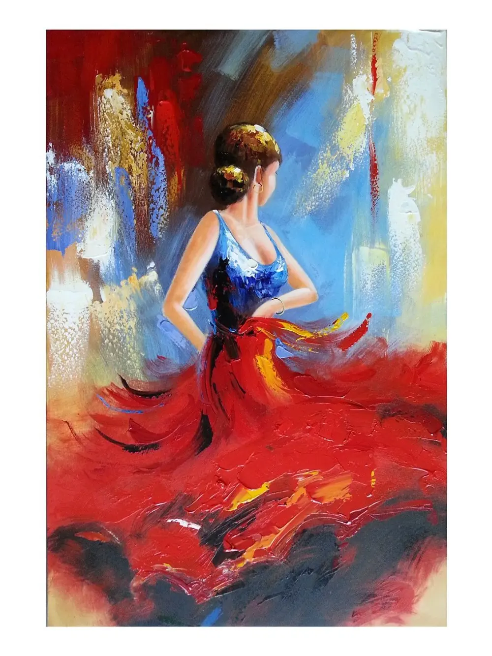 Hand Painted Flamenco Dancer Flying Skirt Oil Painting on Canvas Wall